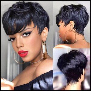 Short Pixie Cut Wig Human Hair Wavy Glueless Machine Made Cap